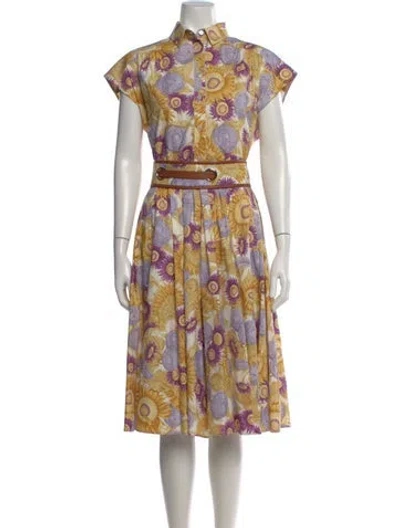 Pre-owned Ferragamo Floral Print Midi Length Dress In Purple