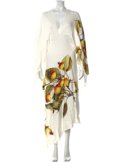 Pre-owned Ferragamo Floral Print Midi Length Dress W/ Tags In Neutral