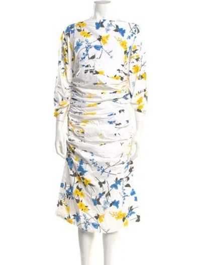 Pre-owned Ferragamo Floral Print Midi Length Dress In White