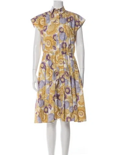 Pre-owned Ferragamo Floral Print Midi Length Dress In Yellow