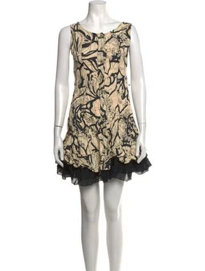 Pre-owned Ferragamo Floral Print Mini Dress In Metallic/neutrals