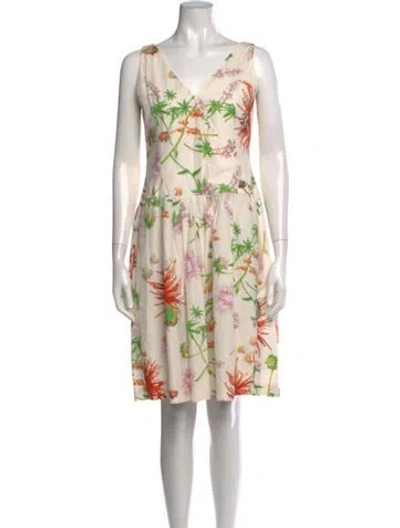 Pre-owned Ferragamo Floral Print Mini Dress In Neutral