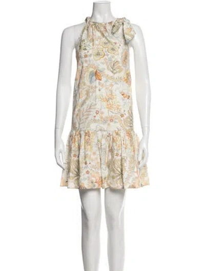 Pre-owned Ferragamo Floral Print Mini Dress In White