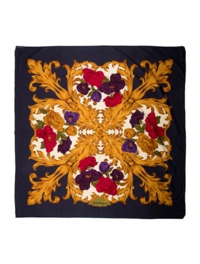 Pre-owned Ferragamo Floral Print Scarf In Blue