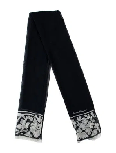 Pre-owned Ferragamo Floral Print Scarf In Blue