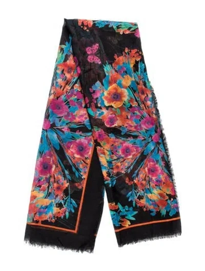 Pre-owned Ferragamo Floral Print Scarf W/ Tags In Black