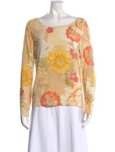Pre-owned Ferragamo Floral Print Scoop Neck Top In Yellow