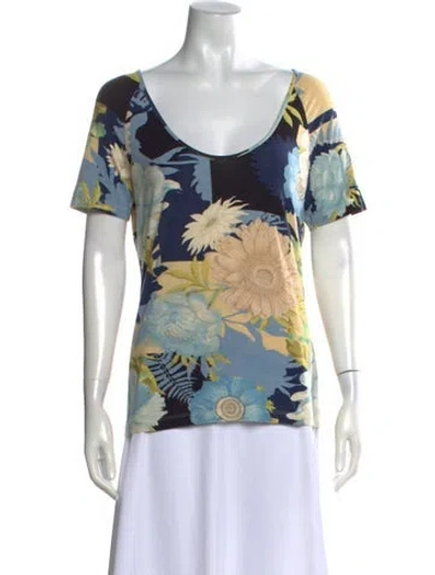 Pre-owned Ferragamo Floral Print Scoop Neck T-shirt In Black