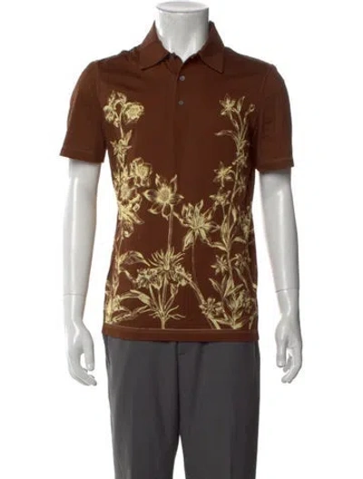 Pre-owned Ferragamo Floral Print Short Sleeve Shirt In Brown