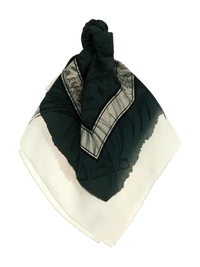 Ferragamo Floral-print Silk Scarf In Green