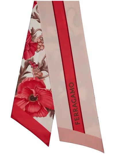 Ferragamo Floral-print Silk Scarf In Ivory/pink