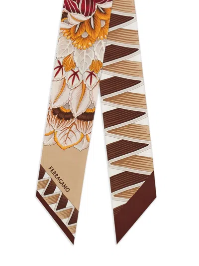 Ferragamo Floral-print Silk Scarf In Neutral