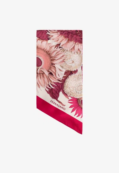 Ferragamo Floral Print Silk Scarf In Pink