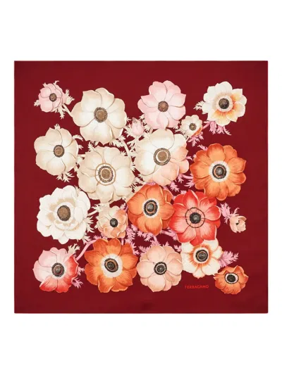Ferragamo Floral-print Silk Scarf In Red