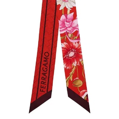 Ferragamo Floral Print Silk Scarf In Red