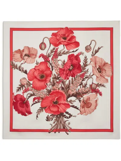 Ferragamo Poppies Print Silk Foulard In White