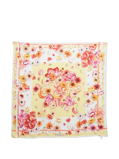 Pre-owned Ferragamo Floral-print Silk Scarf In Yellow