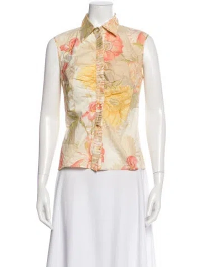 Pre-owned Ferragamo Floral Print Sleeveless Button-up Top In Yellow