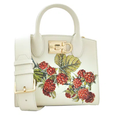 Ferragamo Small Studio Box Leather Tote Bag In White