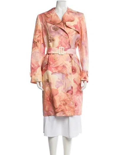 Pre-owned Ferragamo Floral Print Trench Coat In Pink