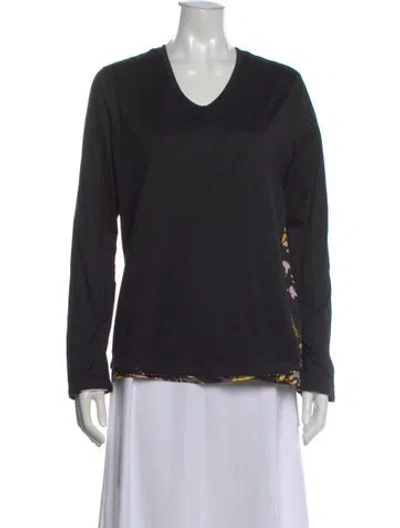 Pre-owned Ferragamo Floral Print V-neck Top In Black