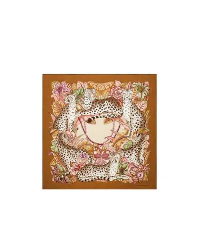 Ferragamo Floral Printed Square Shape Scarf In Brown