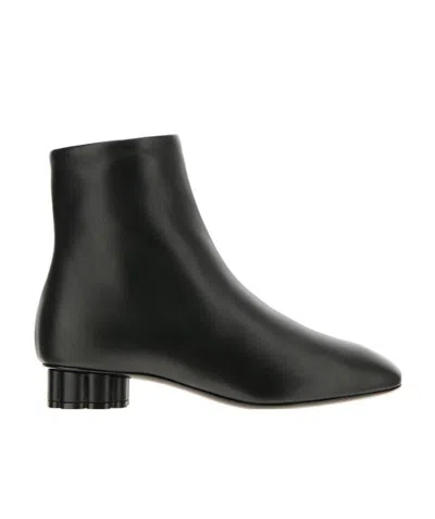 Ferragamo Floral Shaped Heel Ankle Boots In Black