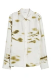 Ferragamo Floral Silk Button-up Shirt In White/olive