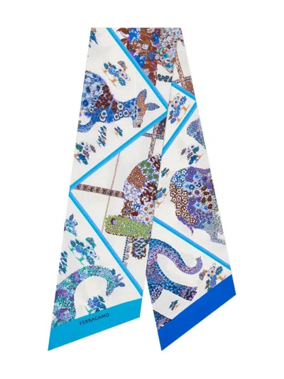 Ferragamo Floral Silk Scarf In Blue