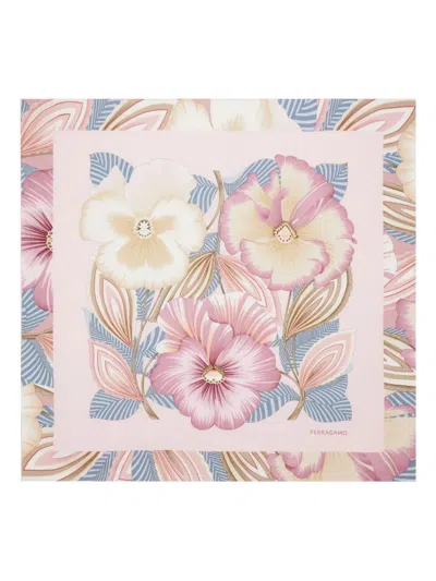 Ferragamo Brezza Print Silk Scarf In Pink