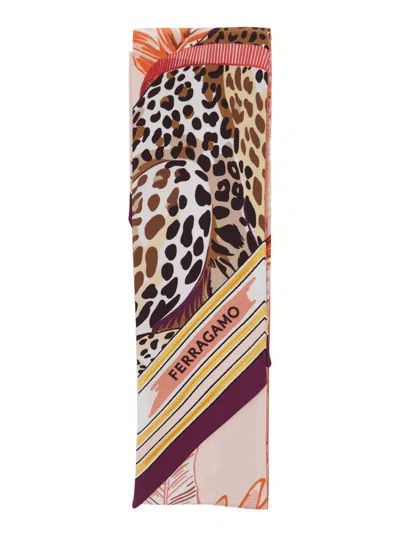 Ferragamo Floral Silk Scarf With Finished Border In Animal Print