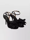 Ferragamo Black Satin Flower Sandals In Black