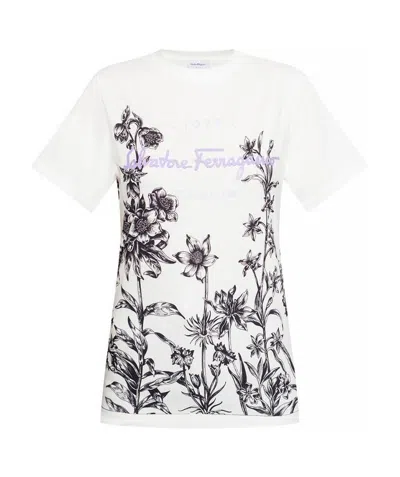 Ferragamo Floral-print Cotton T-shirt In White