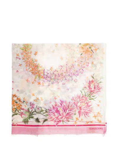 Ferragamo Floral-print Fringed Scarf In Pink
