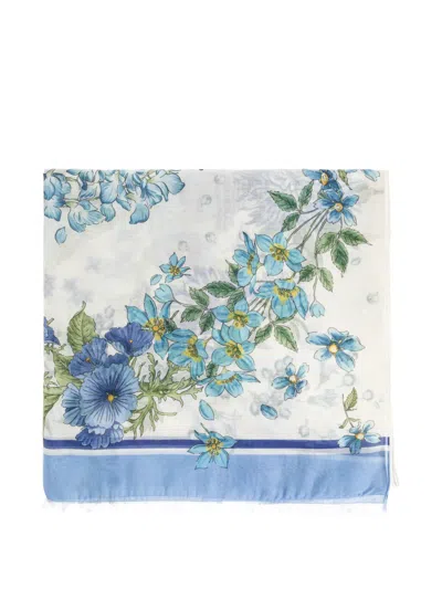 Ferragamo Floral-print Fringed Scarf In White