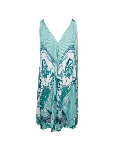 Pre-owned Ferragamo Floral-print Plissé Midi Dress In Green