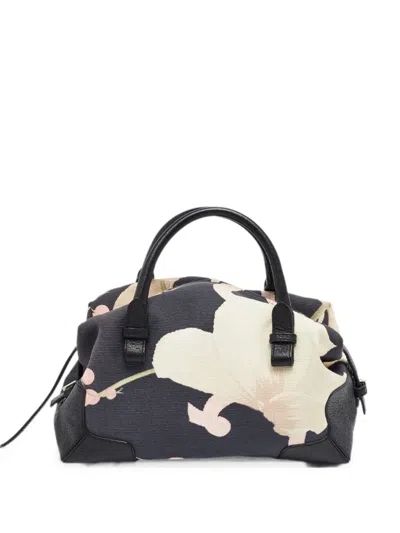 Pre-owned Ferragamo Floral-print Satchel Bag In Black