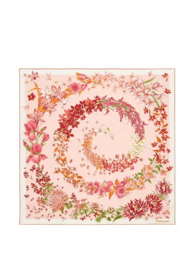 Ferragamo Primavera Print Silk Foulard In Pink
