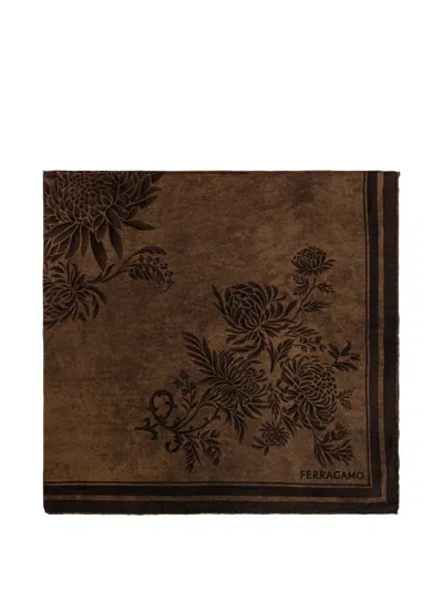 Ferragamo Floral-print Silk Scarf In Brown