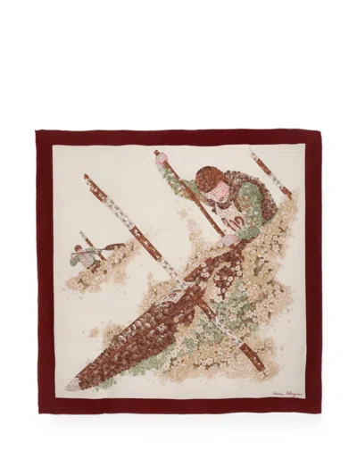 Pre-owned Ferragamo Floral-print Silk Scarf In Neutral