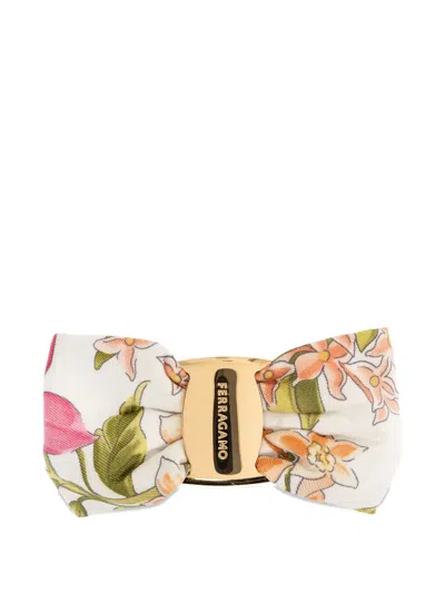 Ferragamo Floral-print Vara Bow Hair Clip In White