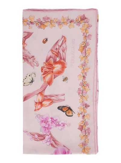 Ferragamo Floral-printed Silk Scarf In Red