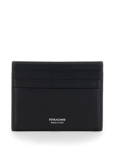 Ferragamo 'florence' Black Card Holder With Logo Lettering On The Front