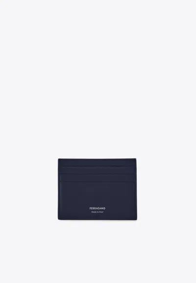 Ferragamo Florence Logo Stamp Leather Cardholder In Blue