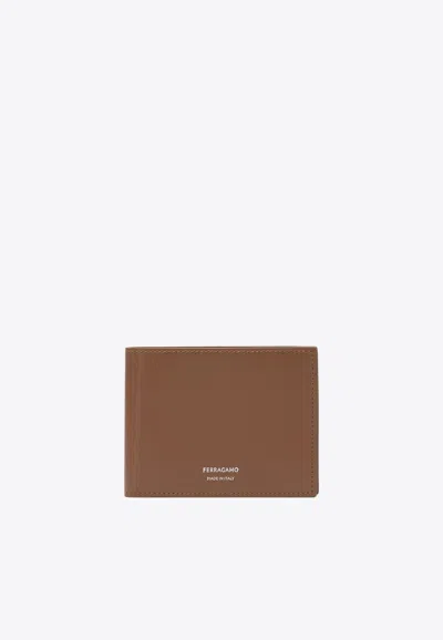 Ferragamo Florence Logo Stamp Leather Wallet In Brown