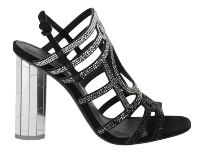 Pre-owned Ferragamo Florenza Crystalembellished Slingback Heel Sandals (women's) Sneakers In Black
