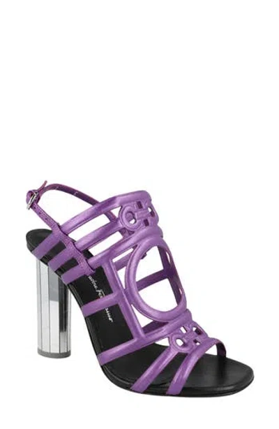 Ferragamo Mirrored Heel Strappy Sandal In Violet