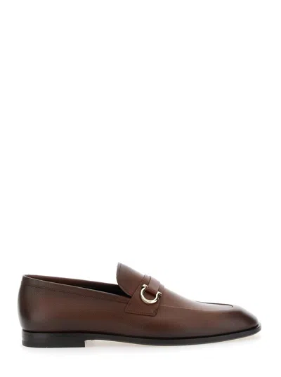 Ferragamo 'florio' Brown Loafers With Single Gancini On The Side