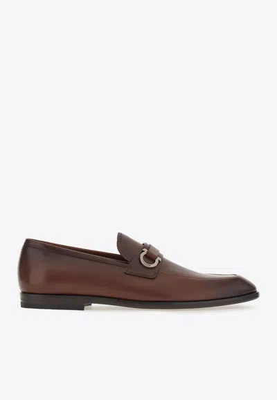 FERRAGAMO FLORIO GANCINI-BUCKLE LEATHER LOAFERS