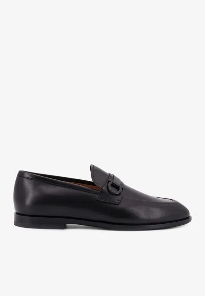 Ferragamo Leather Loafers With Metal Buckle Detail In Multi